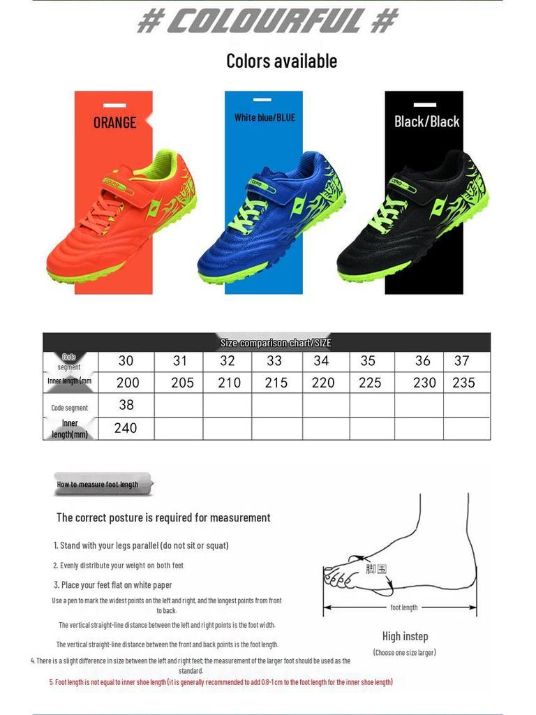 Xisailong Kids' Soccer Shoes, Velcro, TF Studs, for Primary & Middle School Students