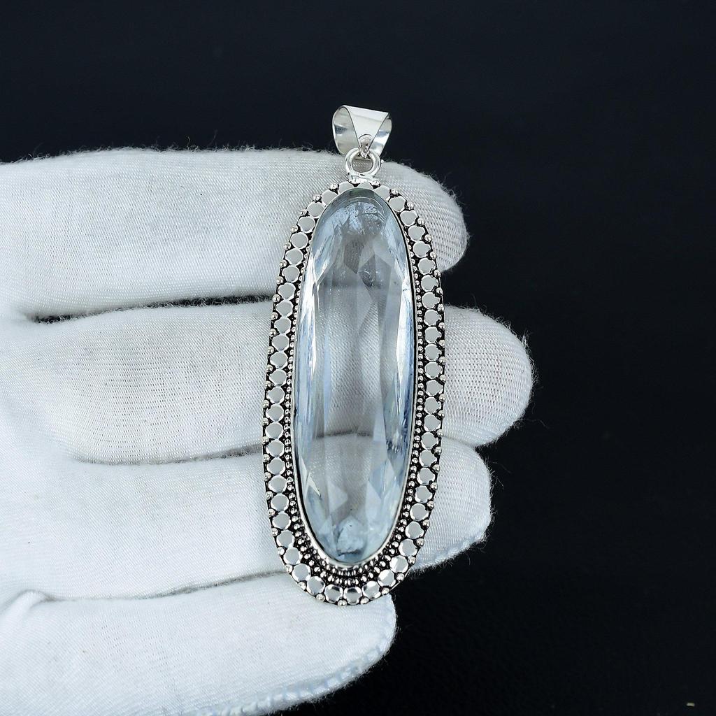 Hänge med vit topas, Hänge i 925 sterlingsilver, Handgjort silverhänge, Antikt hänge, Hänge med ädelstenen vit topas, Festklädergåva