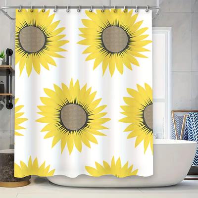 Sunflower Shower Curtain White Bath Mat Design with Bright Colors for Bathroom Decorations Polyester Fabric for Home Decoration