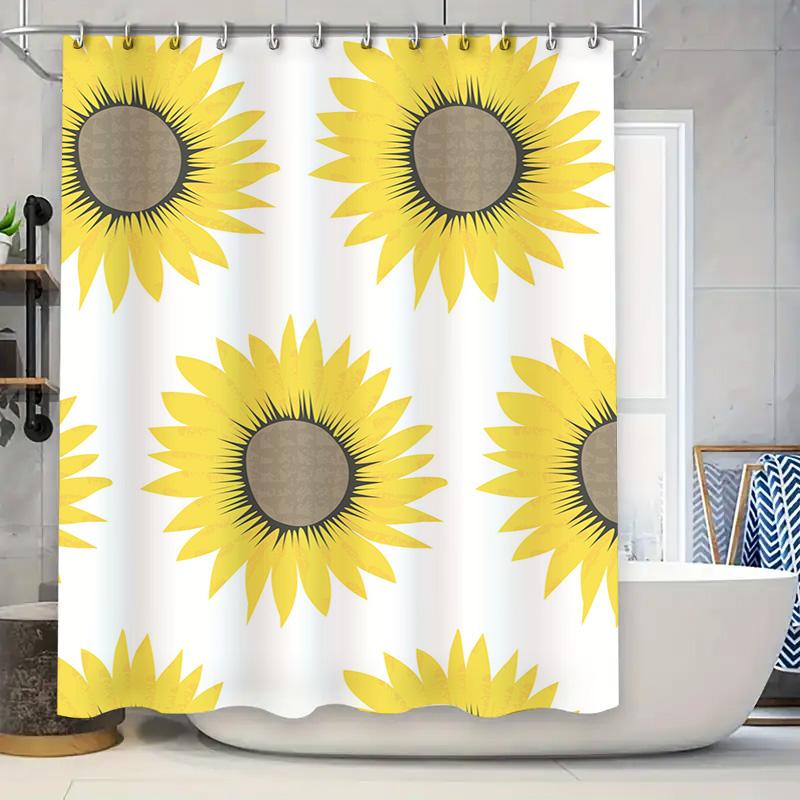 

Sunflower Shower Curtain White Bath Mat Design With Bright Colors For Bathroom Decorations Polyester Fabric For Home Decoration W60H190(CM)-1 Pcs