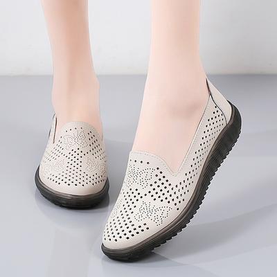 Dammockasiner i läder Mjuka ihåliga loafers Casual Eleganta Sommar Andningsbara Ballerinaskor Promenadskor för Mamma
