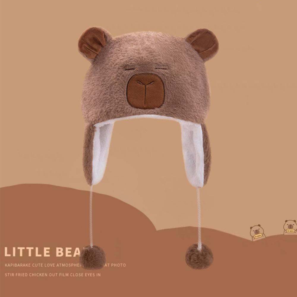 Cartoon Capybara Plush Cap Pullover Hat Animals Ears Beanie Hats Cute Plush Capybara Hat Outdoor