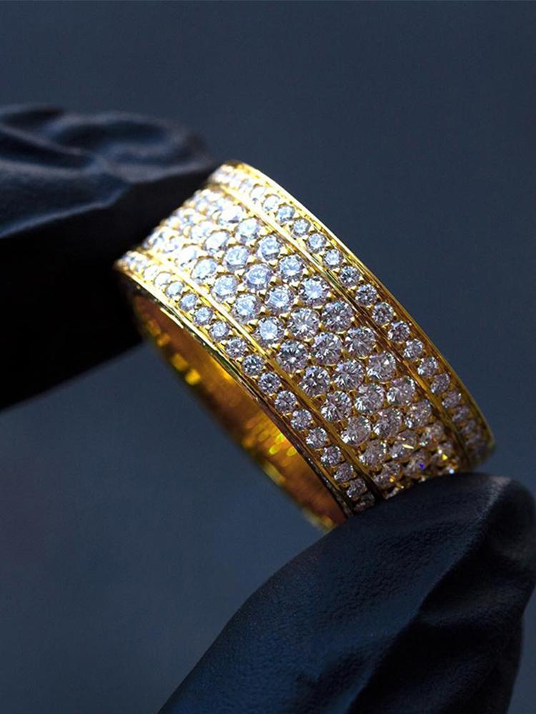 Huitan Luxury Wide Promise Rings for Women Pull Paved CZ Sparkling Wedding Bands Rings Silver Color/Gold Color Fashion