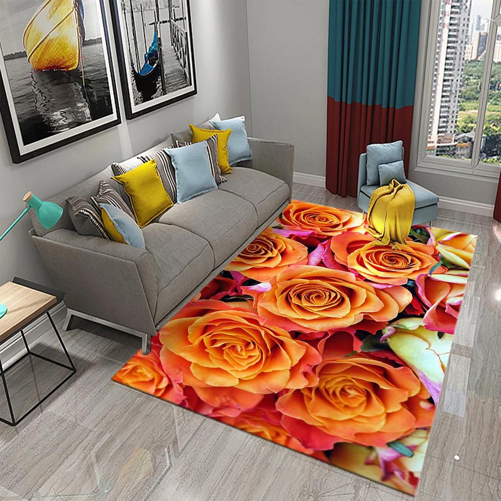 Rote Rosen Teppiche für Wohnzimmer Romantischer Blumenteppich Weiche Bodenmatte Blumenteppiche für Schlafzimmer Valentinstag Dekorative Bereichsmatten