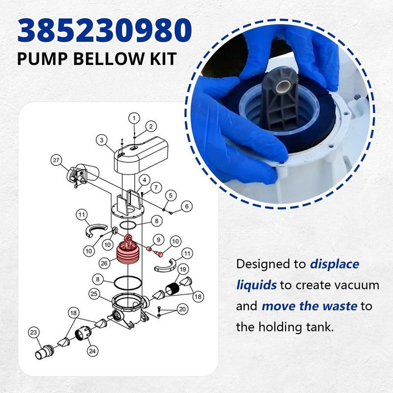 385230980 Toilet Pump Bellows Kit /Sealand, For J and S Series and T Series, VHT, and VG Series Marine Vacuum Discharge Pump Kit