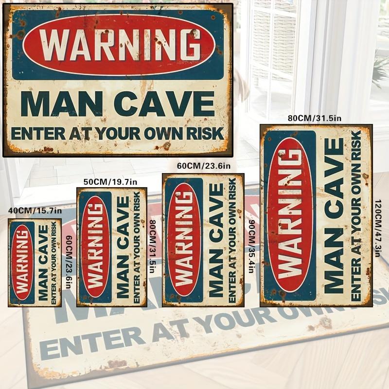 Rustic "Man Cave" Warning Sign Doormat, Yellow Industrial Style Mat, Non-Slip Washable Polyester for Indoor Outdoor Decor
