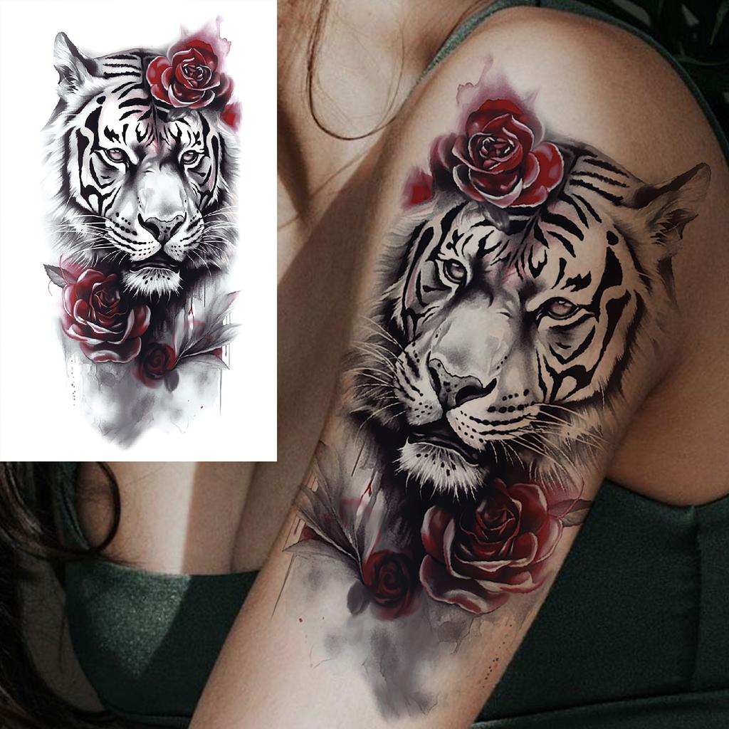 1 Sheet Wolf Tiger Astronaut Dragon Skeleton Temporary Tattoos For Women Men Adults Fake Skull Flower Tattoo Sticker Waterproof