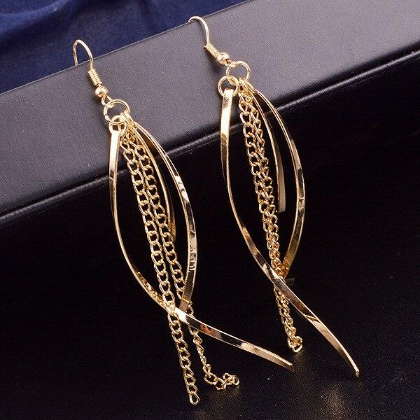 

European American Voguish Fashionable Woman S Tassel Long Drop Earrings Gold Color Color Chain Women Retro Tone Color Long EarringsFashion золотой