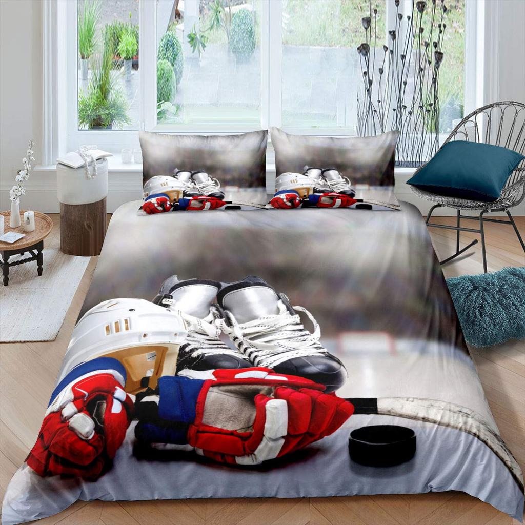 Comforter Ice Hockey Bedding Set Twin Size Kids Ice Sports Games Comforter Set For Boys Girls Teens Hockey Player