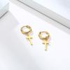 Dainty Minimalist Gold Color Dangling Cross Shaped Charm Huggie Pierced Hoop Earrings For Guy Men Women Jewelry
