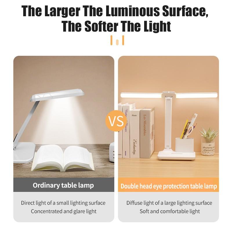 USB Rechargeable Table Lamp Adjustable Brightness Eye Protection Desk Light Touch Dimming Table Light LED Double-Head Desk Lamp With Holder