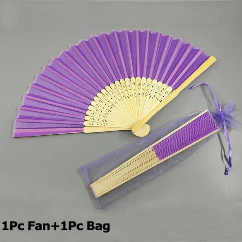 

Hand Folding Fans with Organza Bag Simple Chinese Style Colorful Decorative Blank Folding Fan DIY Dance Wedding Party Gifts світло-фіолетового кольору