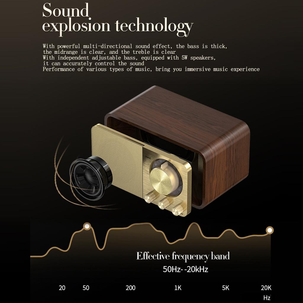 2022 New Outdoor Portable Speaker Desktop Retro Wireless Bluetooth Speaker FM Radio Hi-Fi Stereo Subwoofer Support TF Card, AUX