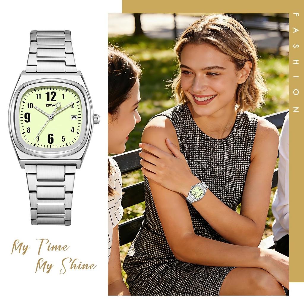 Square stainless steel watch for women small size waterproof rainproof daily water resistant with calendar date display mini size convenient classic
