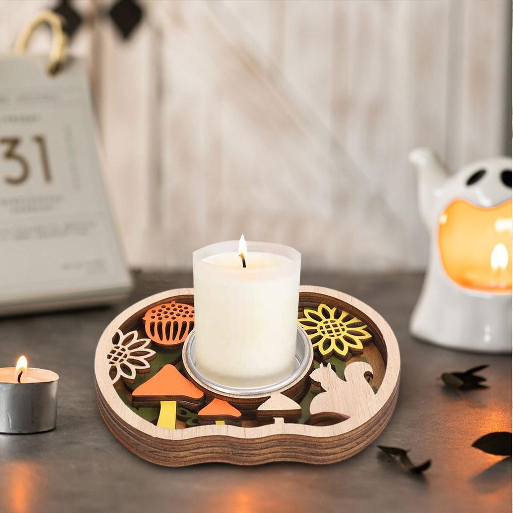 Halloween Wooden Candle Holders, Decorative Ornaments Candle Holders, Holiday Table Decorations