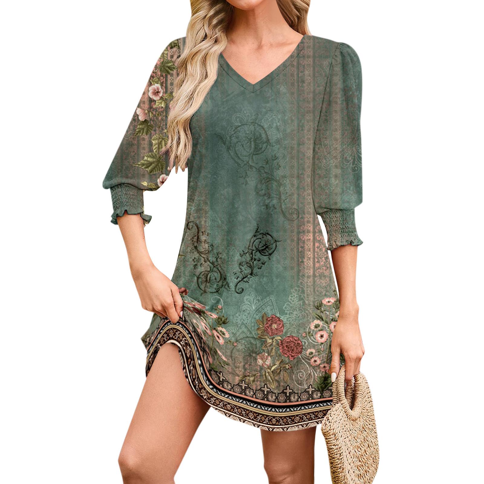 

Женские летние платья с рукавами-фонариками 3/4, повседневное платье-сарафан с карманами M зелёный