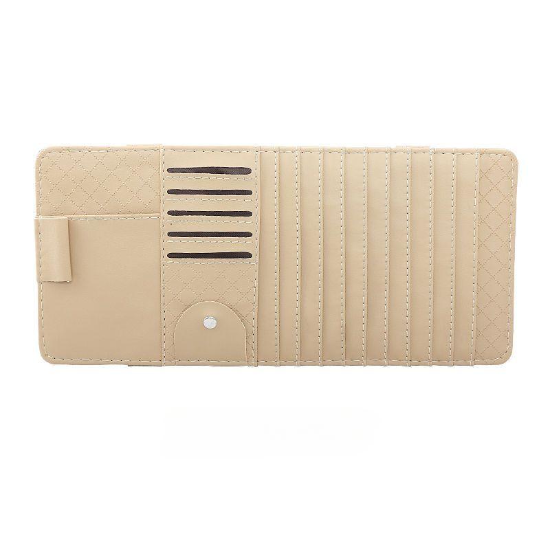 Car Sun Visor CD DVD Holder Bag Disc PU Leather Sunshade Sunglasse Pen Clips Card Storage Case Organizer Multi-Pocket Pouch Bag