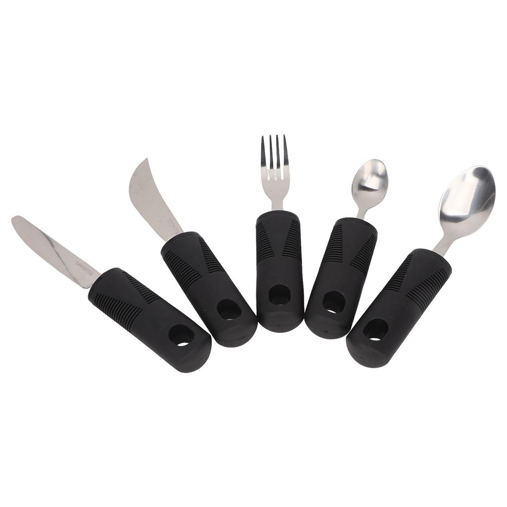 5 pièces Ustensiles de ménage Noir Caoutchouc Large Manche Acier inoxydable Fourche Cuillères Set pour la maison