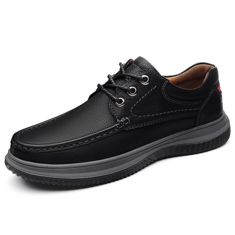 Men s Wide-Toe Leather Shoes - Comfortable, Pure Cowhide Casual Footwear for Spring and Autumn Outdoor Travel 41 чёрный