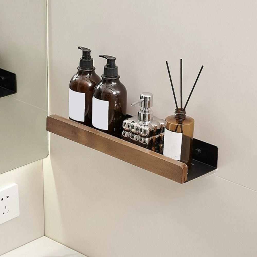 Solid Wood Bathroom Shelf Punch-Free Strong Load-bearing Capacity Toilet Shelves Space Saver Moistureproof Shower Storage Rack