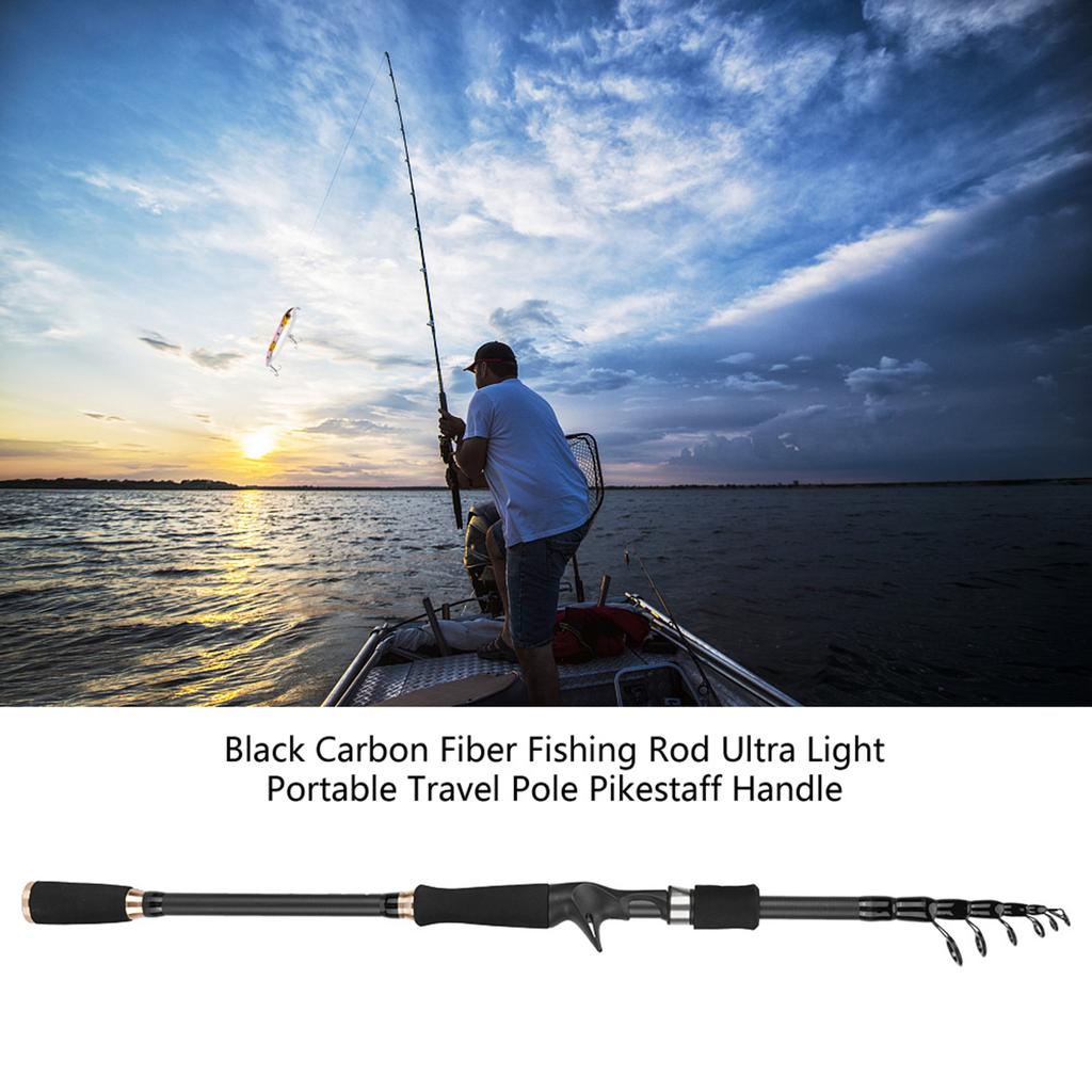 Black Carbon Fiber Fishing Rod Ultra Light Portable Travel Pole Pikestaff Handle(Casting 2.7M)