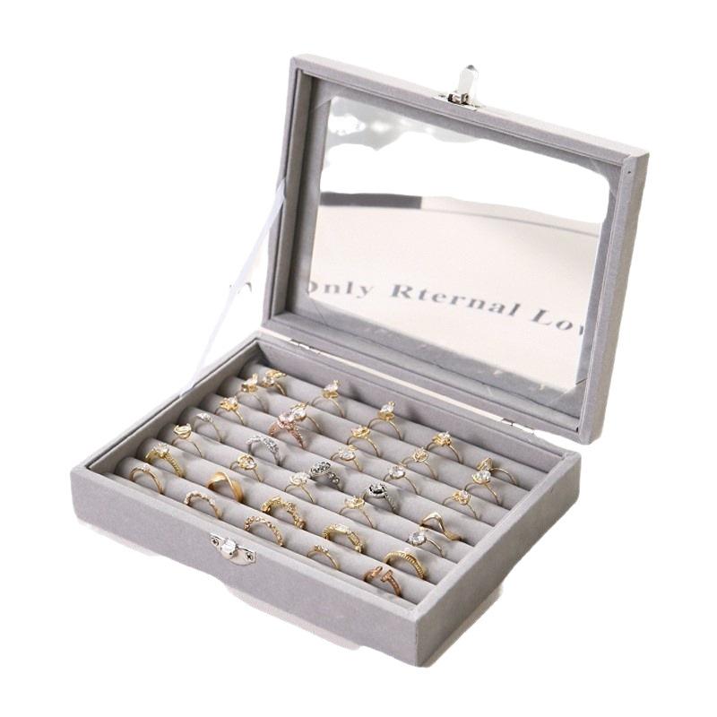 Simple Storage Window Transparent Jewelry Box Flannel Jewelry Storage Box Ring Stud Earrings Bracelet Necklace Jewelry