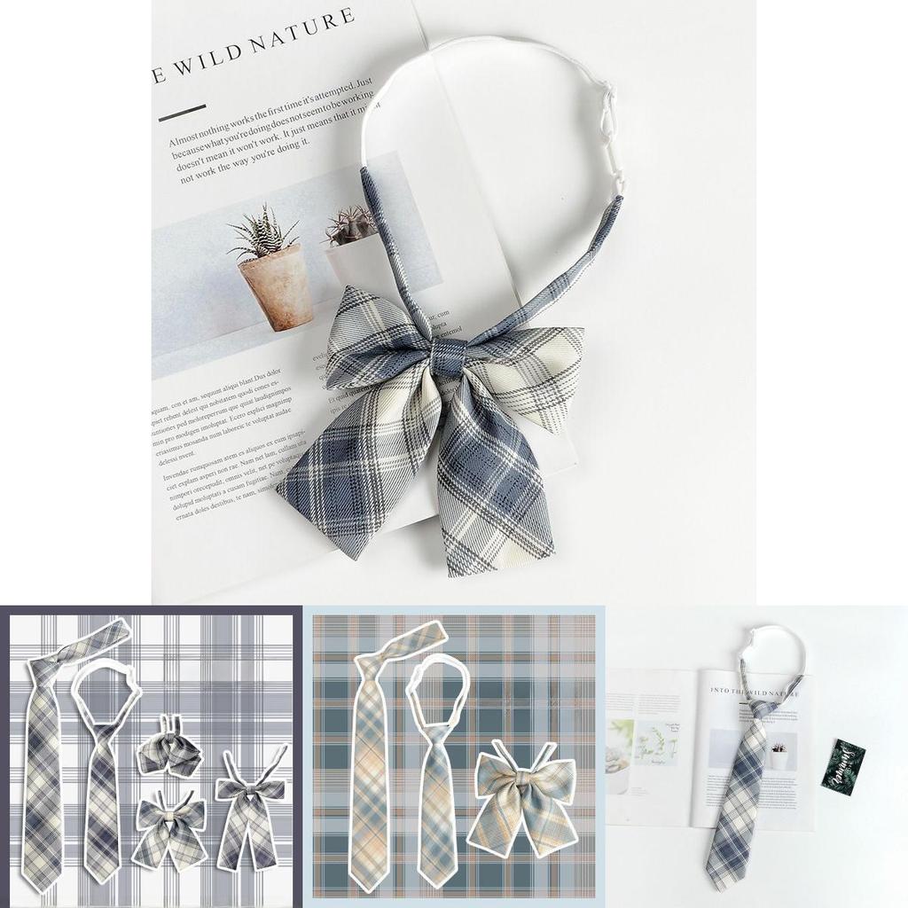Japanese School Girl Style Polyester Plaid Neck Tie With Bow For Kids Uniforms