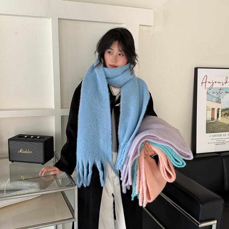 Autumn and Winter New Glacier Blue Mohair Scarf, Cold Korean Atmosphere, High Sense, Including Simple Scarf Couple