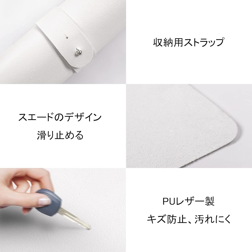 iCasso Mouse Pad, White, Large Desk Mat, Waterproof, Approx. 120x58cm, PU Leather, Stylish, Easy to