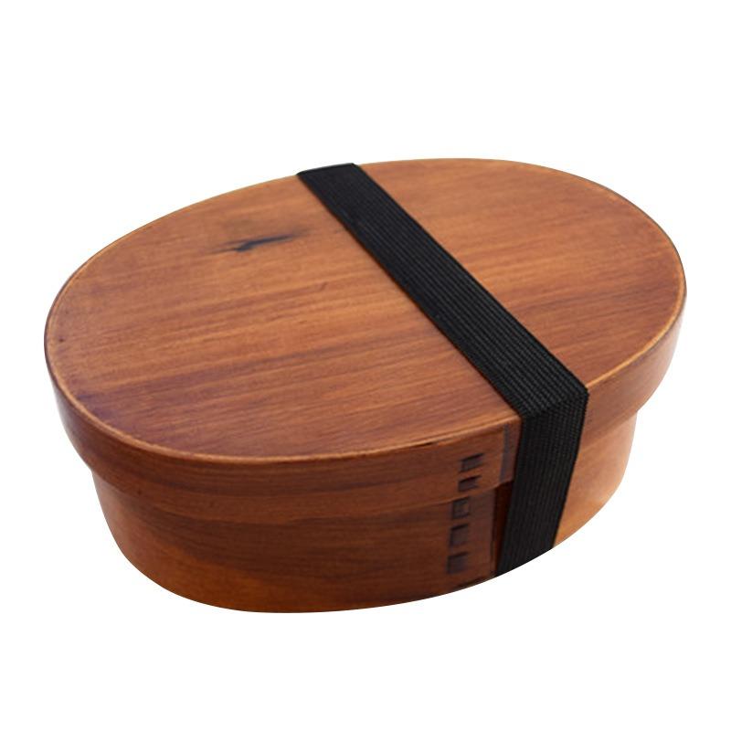 

Japanese Style Oval Wooden Bento Box - Brown Sushi Lunch Container for Adults, Simple Creative Wooden Tableware, Eco-Friendly