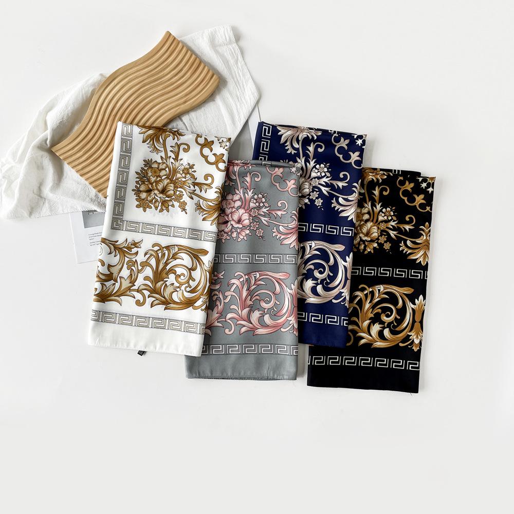 Square Scarf Floral Splicing Design Retro Trendy and High-end Sense Scarf Scalp Light and Breathable Soft Shawl
