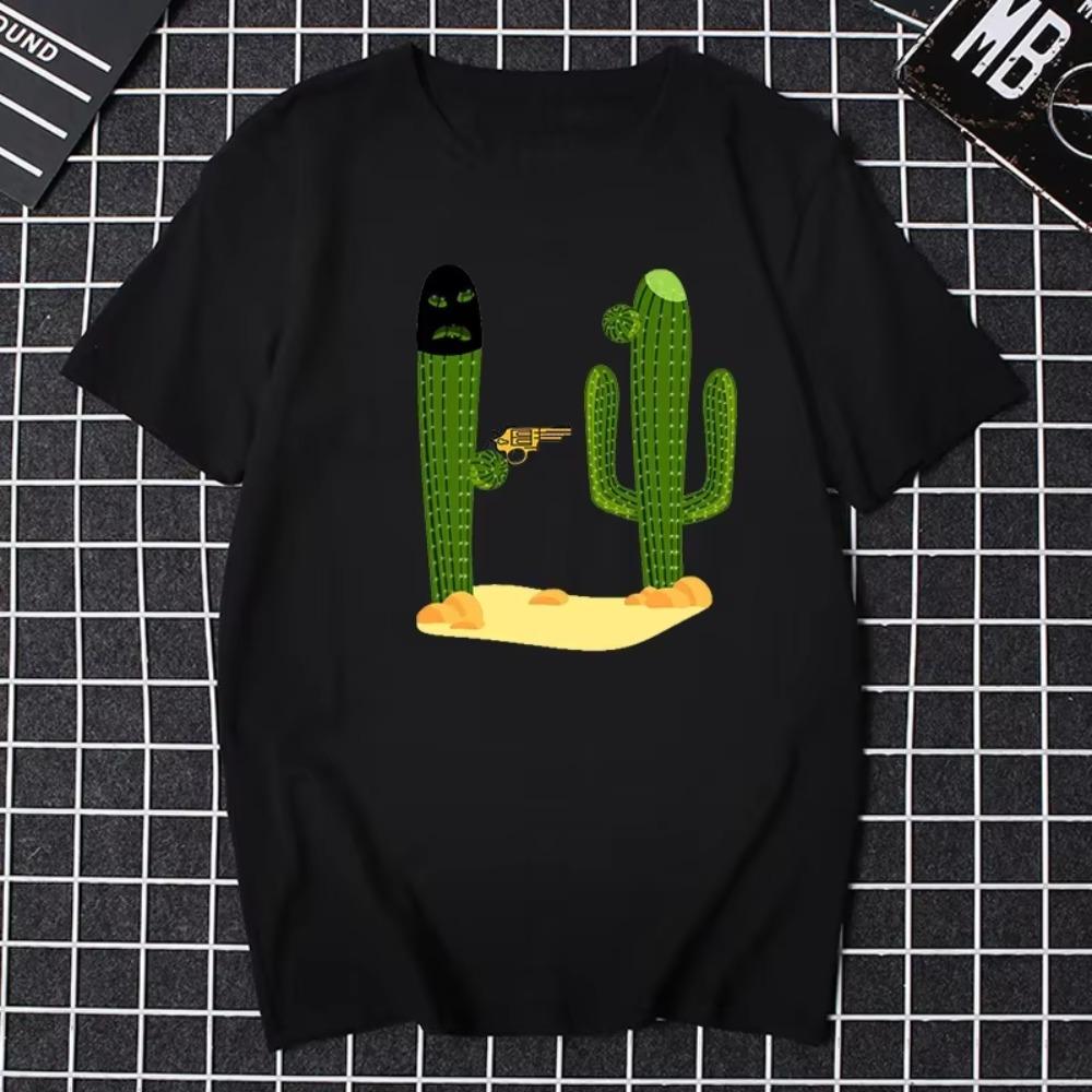 Funny Cactus Cartoon Print TShirt Man Casual T-shirt O-neck Loose Unisex Tops Harajuku Hipster Streetwear Ropa Hombre Masculinas