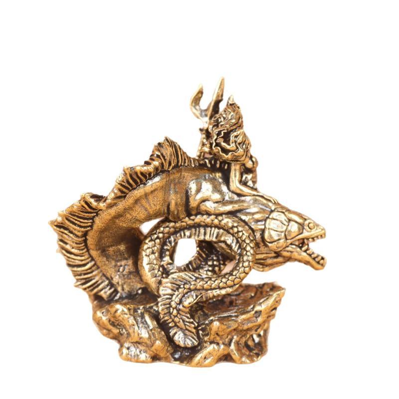 Brass Mermaid Fighting Dragon Fish Statue Fine Crafted Solid Brass Figurine for Home Dining Room Decor Unique Housewarming Gift