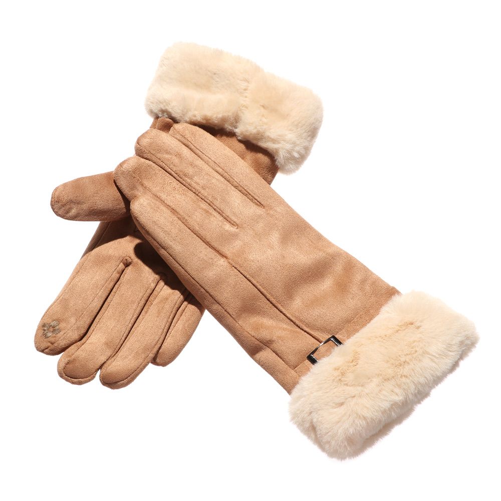 Winter Plus Velvet Candy Color Windproof Faux Fur Gloves Ski Driving Gloves Cashmere Mittens Touch Screen