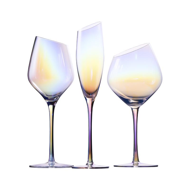 Dazzling Colors Classic Burgundy Glass Ion Plating Crystal Bordeaux Goblet Party Wedding Champagne Flutes Oblique Mouth Wine Cup