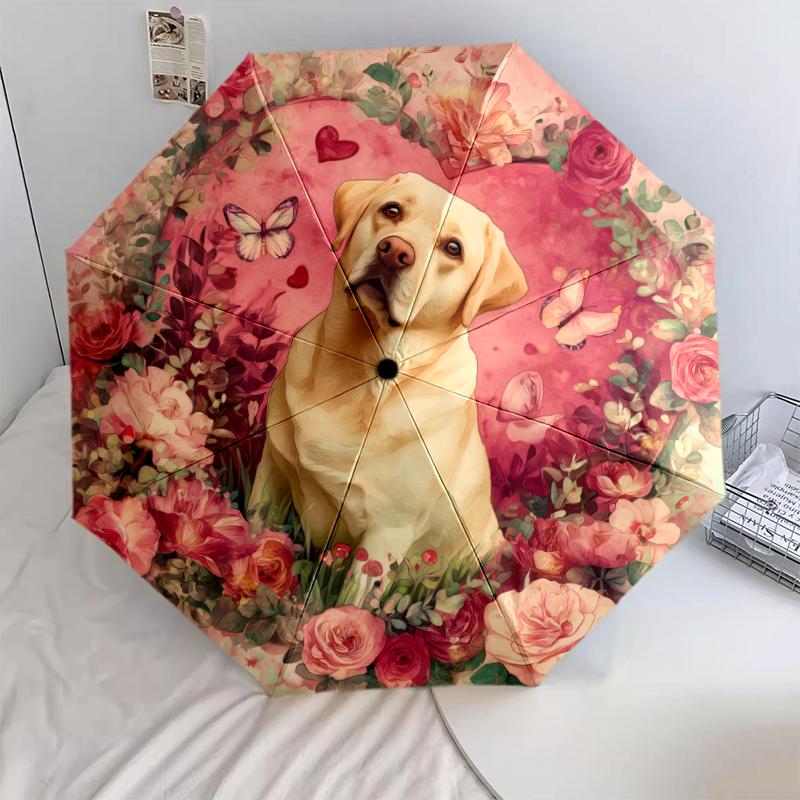 

Pink Labrador Retriever pattern, automatic folding umbrella, portable and foldable design, 8 ribs, a Christmas or birthday gift.