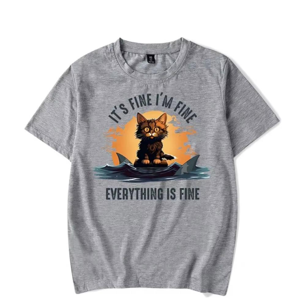 It's Fine I'm Fine Everything Is Fine Graphic T Shirts Funny Cat Tshirt Tops Fashion Harajuku T-shirts Women Men Brand T-shirt