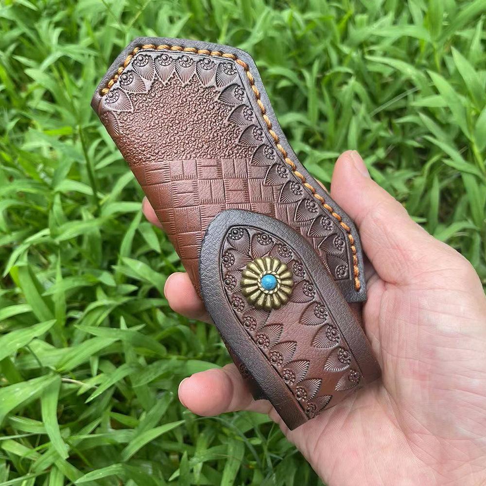 15 CM Folding Knife Holder Two Layers Cowhide Scabbard Universal Knife Cover Scabbard for Pocket Knife Holsters with Belt Buckle