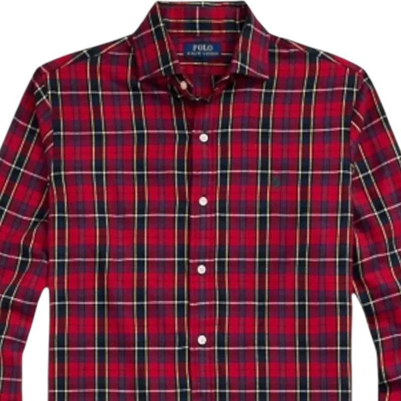 Polo Ralph Lauren Kostkovaná keprová košile s dlouhým rukávem na knoflíčky Pánské košile Červená 710922281-004