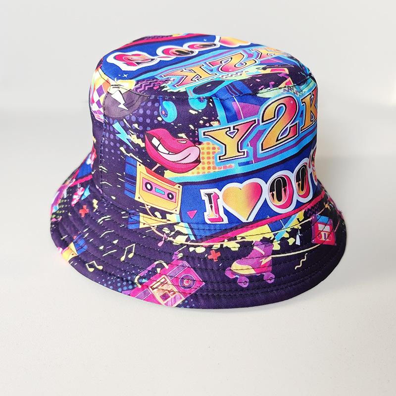 Nuovi Cappelli a Secchiello alla Moda con Graffiti Protezione Solare Stampa Lettere Moda Cappello da Pescatore Primavera/Estate Unisex Ombreggiatura Esterna Cappello da Pesca