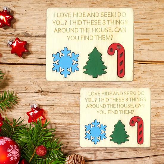 Yousheng Christmas Hide And Seek Game Rustic Wooden Hide Seek Board Decoration Family Game Holiday Party Candy Cane Tree Snowflake Puzzle Ornament