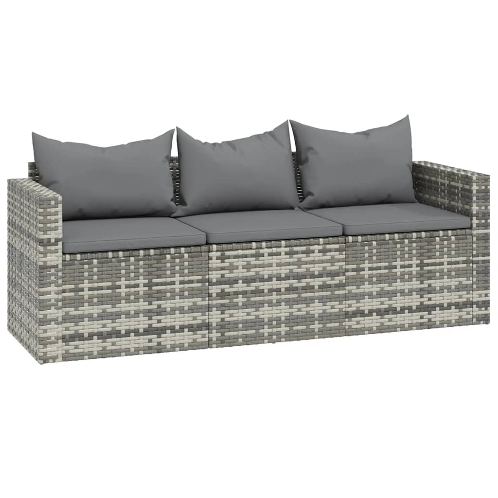 Vidaxl 3-Cz. Garden Lounge Set, Cushions, Grey PE Rattan