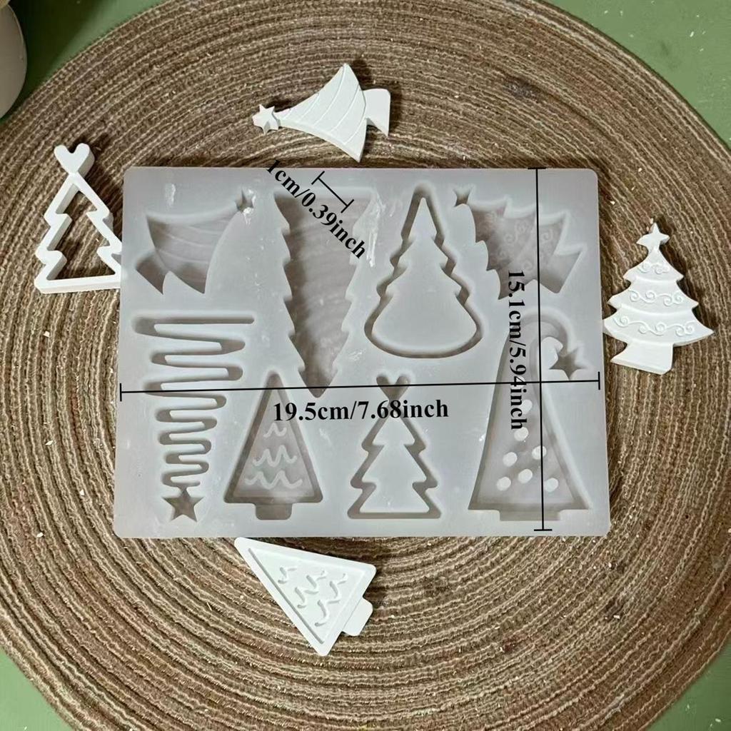 Silicone Christmas Tree Casting Mold 8-Grid Heat Resistant Ornament Crafts Mould Tree Wax Plaster Casting Mold For Festival