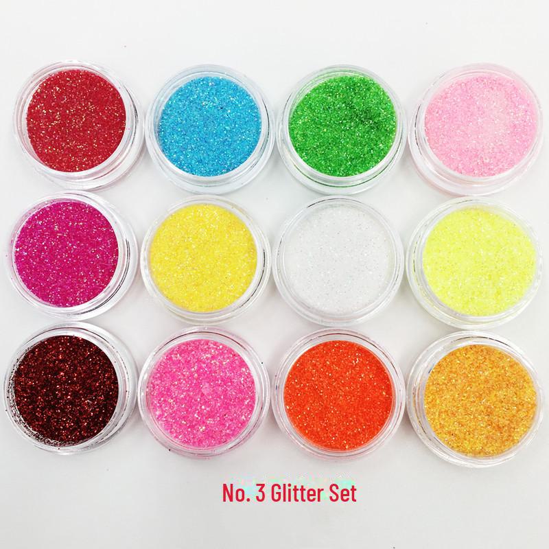 Nail Art Glitter Sequins Set: 12 Colors - Plum Blossom, Star, Hexagonal, Heart