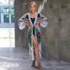 EDOLYNSA Bohemian Kimono Cardigan Plus Size Bikini Cover Up For Women Open Front Light Weight Summer Jacket Outfit With Self Tie Q1451