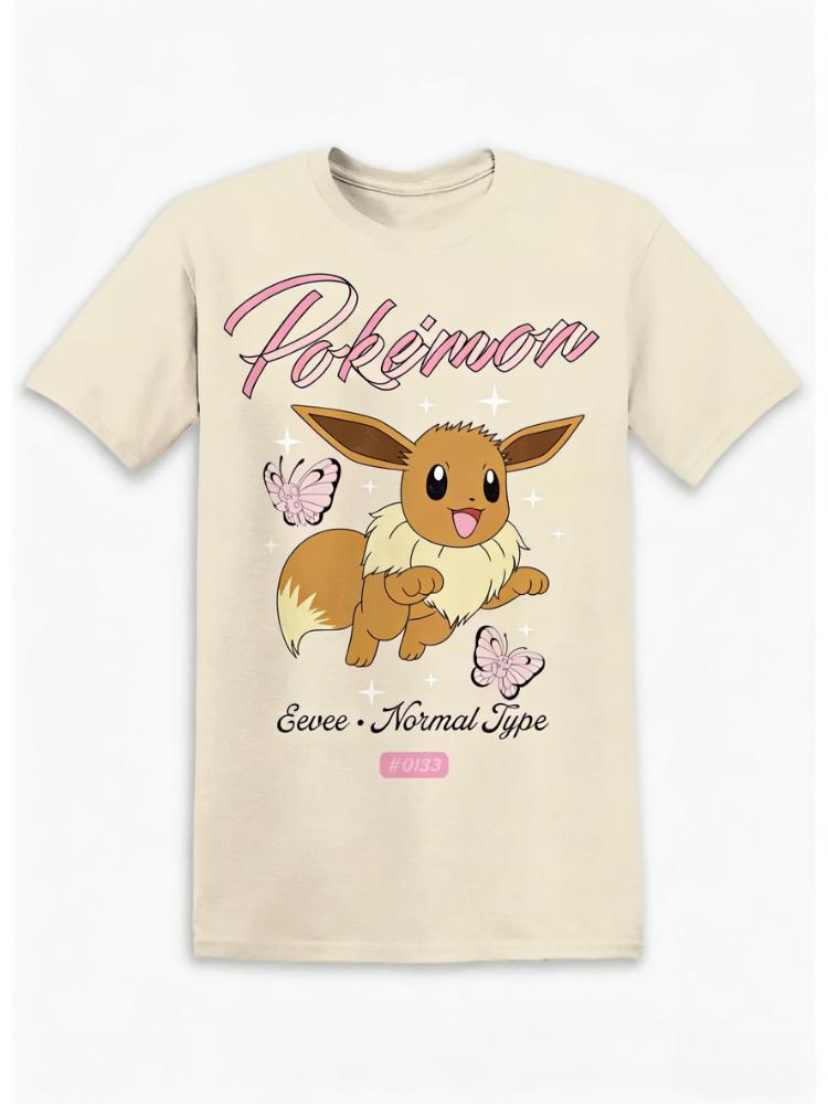 2026 Summer Eevee Retro Cosplay Tshirt Unisexs Oversize Casual Cotton Printed Shortsleeved Unisex Childrens Sports Shirt