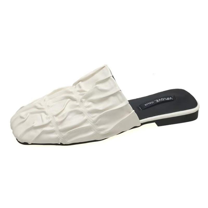 Fashion Spring New Baotou Flat Sandals for Women Fashion Square Head Deep Mouth Fold Soft Sole Anti-slip Wear-resistant Slippers