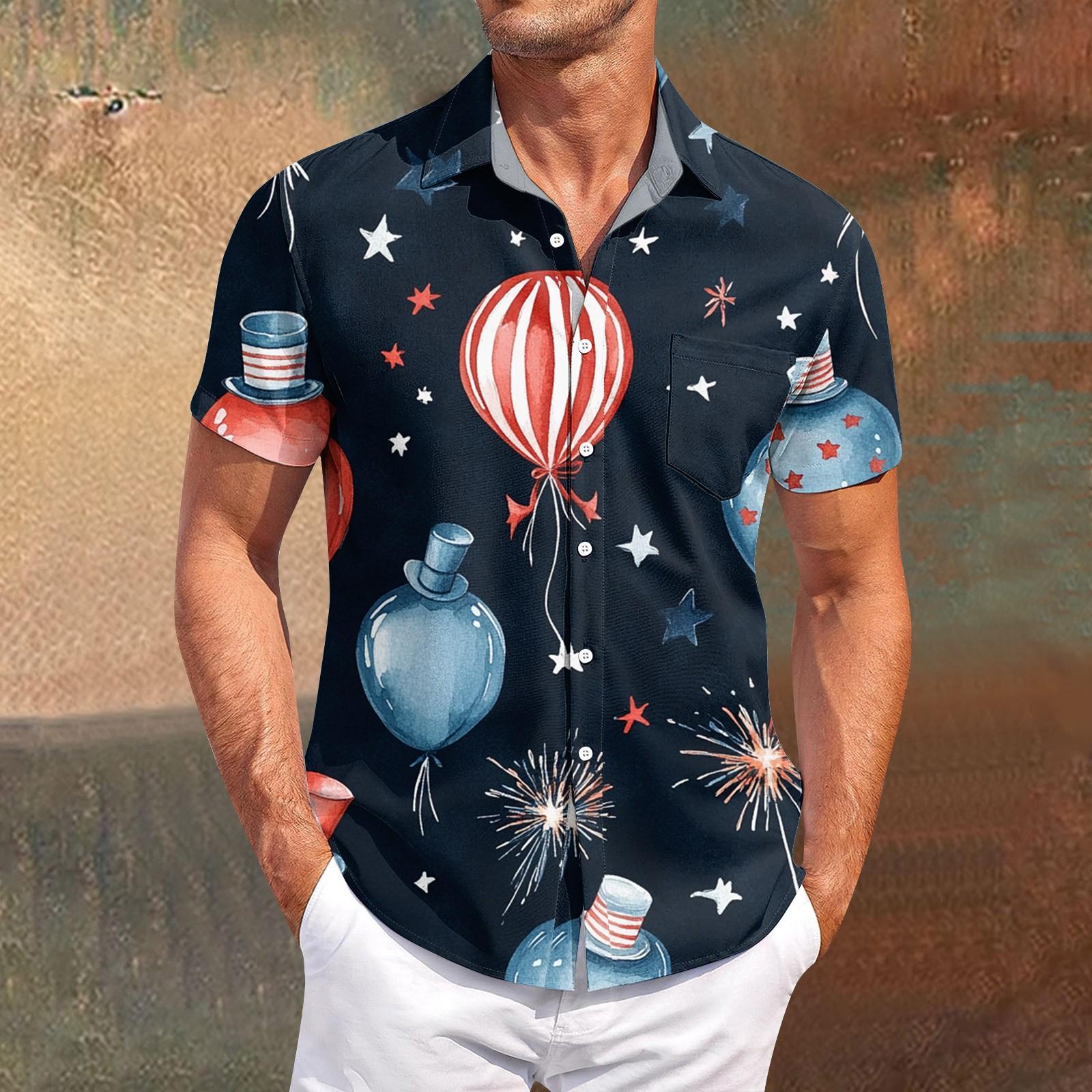 

Чоловіча повсякденна сорочка з короткими рукавами, приталений, стильний чоловічий гавайський принт L