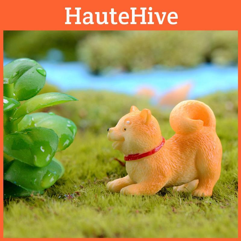 Cute Resin Akita Dog Figurine For Creative Bonsai Decoration Yellow Dog