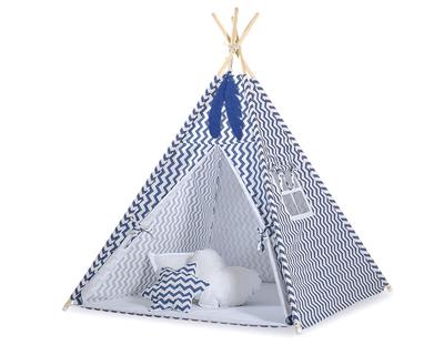 Tenda tipi para crianças + pingentes de pena - Chevron azul marinho